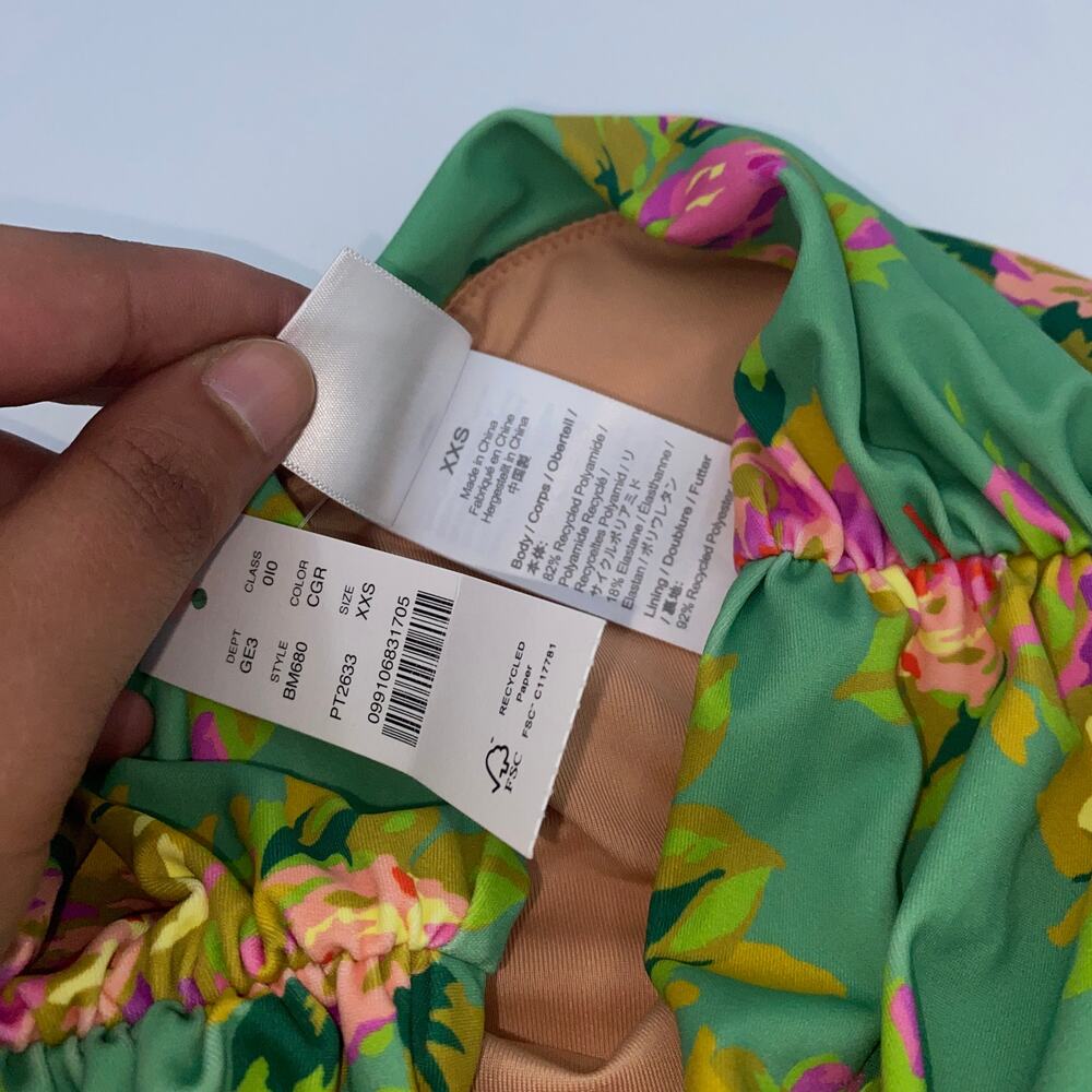 New J. Crew Green Floral Ruched High Waist Bikini Swim Bathing Suit Bottom XXS - Picture 6 of 8